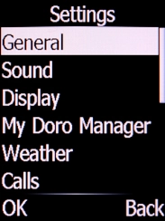 Select General and press the Left selection key. Select General and press the Left selection key.