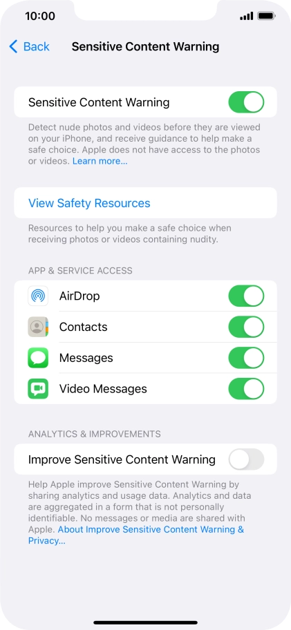 Press the indicators next to the required applications to turn the function on or off.