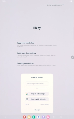 If you don't have a Samsung account, press Create account and follow the instructions on the screen to create an account. If you don't have a Samsung account, press Create account and follow the instructions on the screen to create an account.