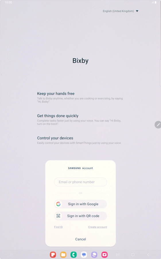 If you don't have a Samsung account, press Create account and follow the instructions on the screen to create an account. If you don't have a Samsung account, press Create account and follow the instructions on the screen to create an account.