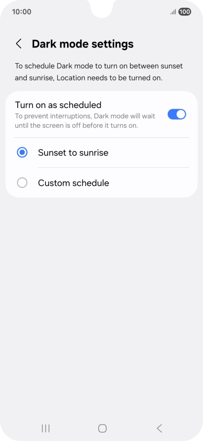 Press the required setting. Press the required setting.