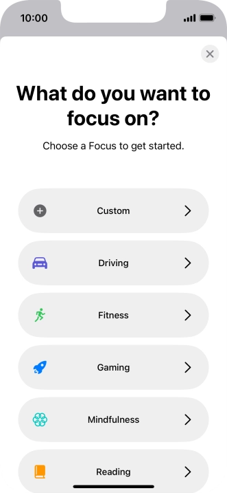 Press the required focus mode and follow the instructions on the screen to add the selected focus mode. Press the required focus mode and follow the instructions on the screen to add the selected focus mode.