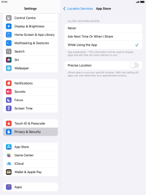 Press the required setting to turn the function on or off.