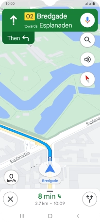 The travel information at the bottom of the screen shows your estimated time of arrival and distance to destination. The travel information at the bottom of the screen shows your estimated time of arrival and distance to destination.