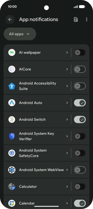 Press the indicator next to the required apps to turn the function on or off. Press the indicator next to the required apps to turn the function on or off.