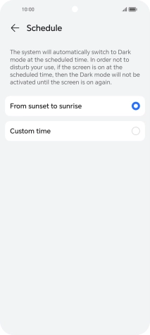 Press the required setting.
