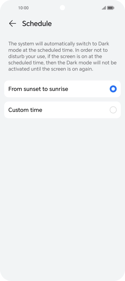 Press the required setting.