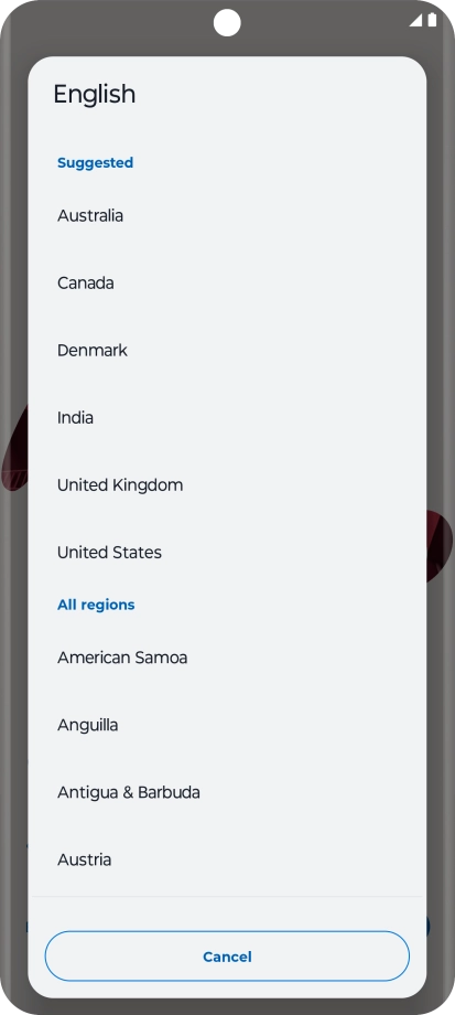 Press the required country or area. Press the required country or area.