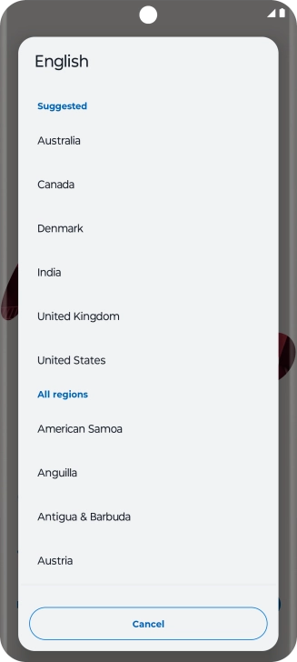 Press the required country or area. Press the required country or area.