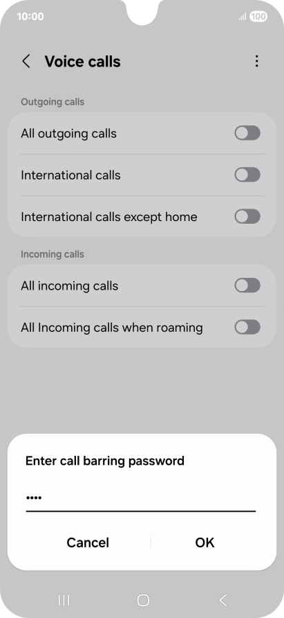 Key in your barring password and press OK. The default barring password is 1919. Key in your barring password and press OK. The default barring password is 1919.