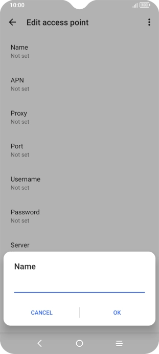 Key in Vodafone Internet and press OK.