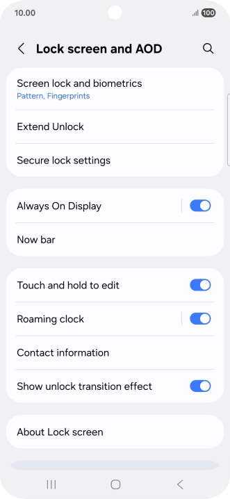 Press Screen lock and biometrics and key in the additional phone lock code you created earlier.