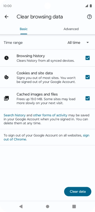 Press Clear data.