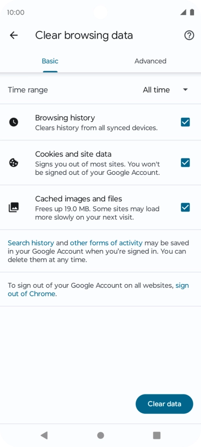 Press Clear data.