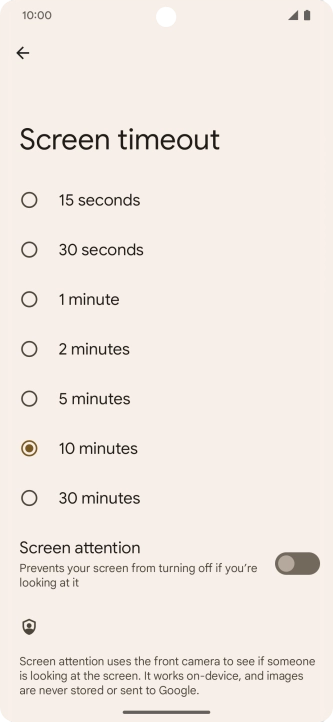 Press the required setting.