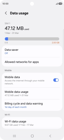 The total data usage is displayed. The total data usage is displayed.