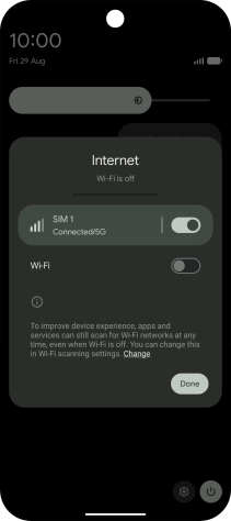 Press the indicator next to the mobile data icon to turn the function on or off.