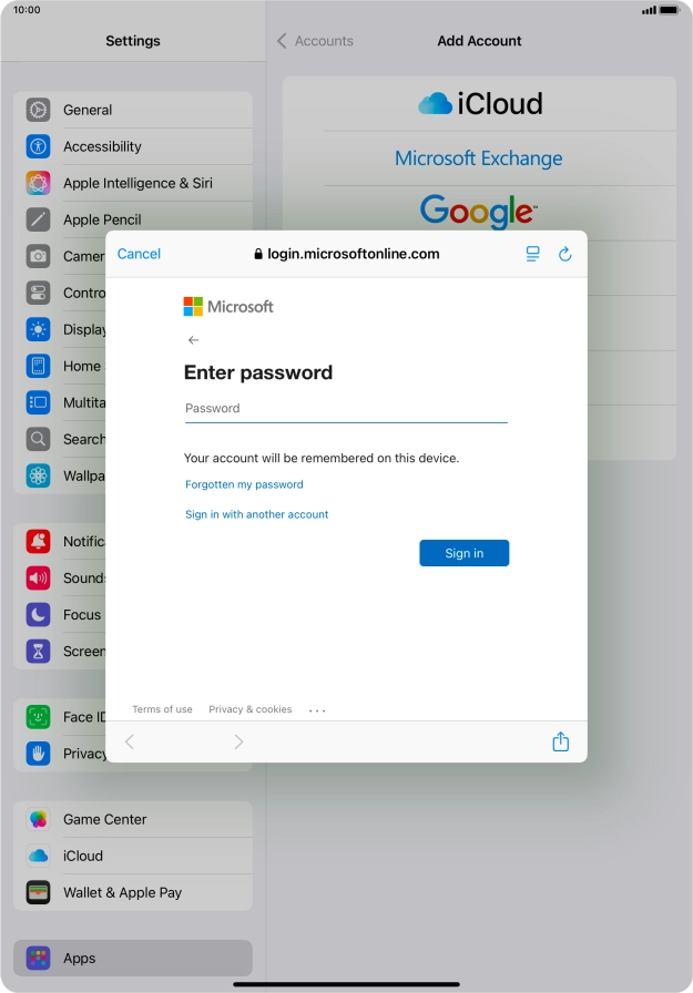 Press Password and key in the password for your email account. Press Password and key in the password for your email account.