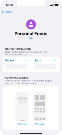 Press People and follow the instructions on the screen to select which contacts you would like to receive calls and notifications from when the selected focus mode is active. Press People and follow the instructions on the screen to select which contacts you would like to receive calls and notifications from when the selected focus mode is active.