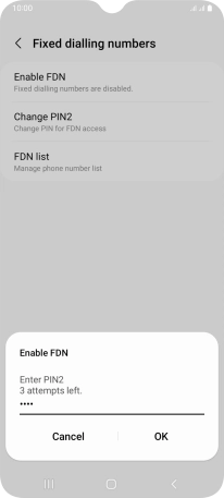 Key in your PIN2 and press OK. The default PIN2 is 1111.