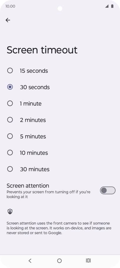 Press the required setting.