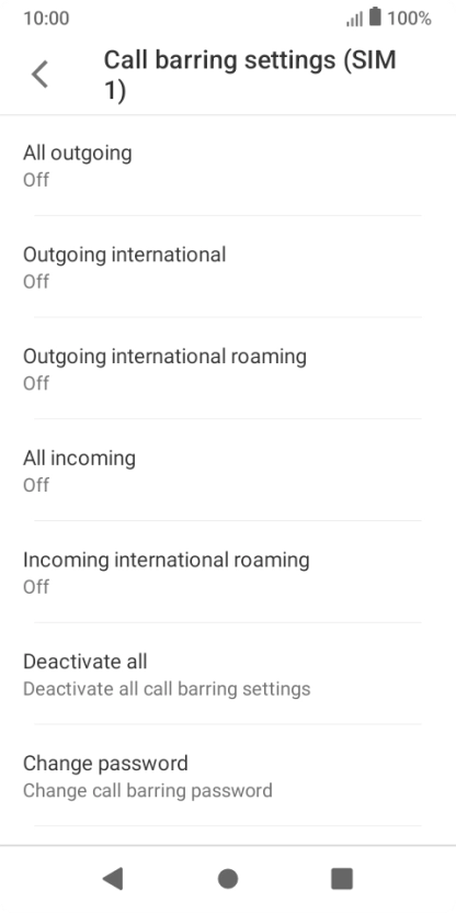 Press the required barring type to turn the function on or off.