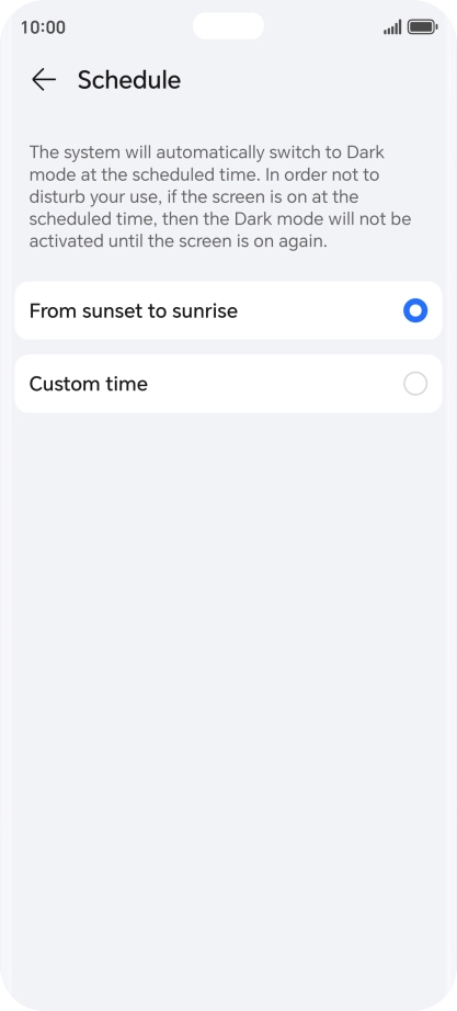 Press the required setting. Press the required setting.
