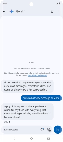 The text suggestion from Gemini is displayed. The text suggestion from Gemini is displayed.