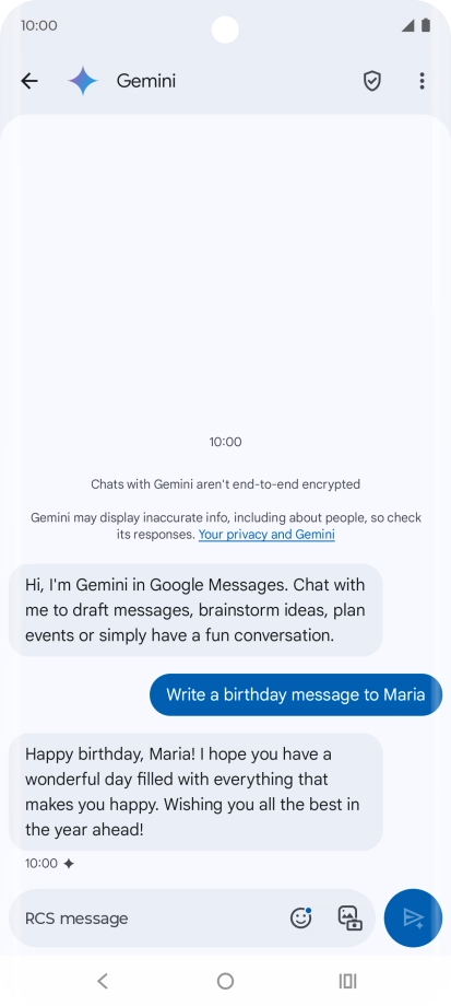 The text suggestion from Gemini is displayed. The text suggestion from Gemini is displayed.