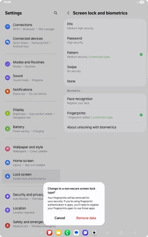 Press Remove data.