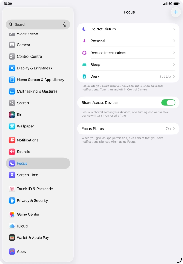 Press the required focus mode.