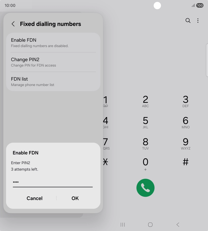 Key in your PIN2 and press OK. The default PIN2 is 1111. Key in your PIN2 and press OK. The default PIN2 is 1111.
