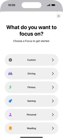 Press the required focus mode and follow the instructions on the screen to add the selected focus mode.