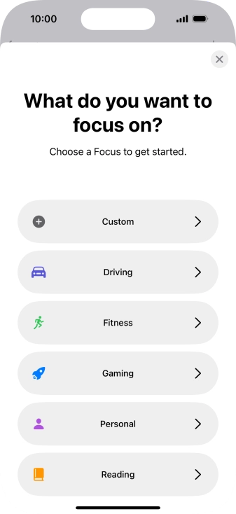 Press the required focus mode and follow the instructions on the screen to add the selected focus mode.