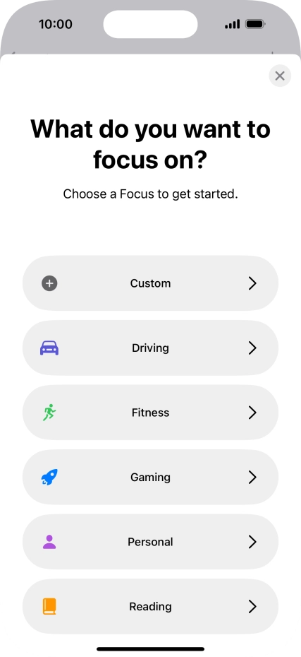 Press the required focus mode and follow the instructions on the screen to add the selected focus mode.