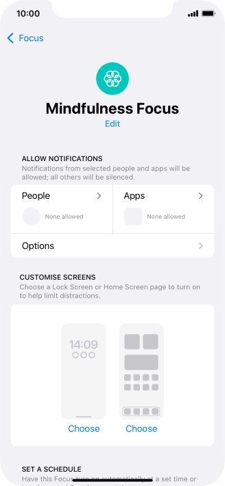 Press People and follow the instructions on the screen to select which contacts you would like to receive calls and notifications from when the selected focus mode is active.