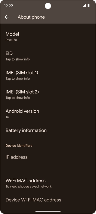 Your phone's software version is displayed below Android version.