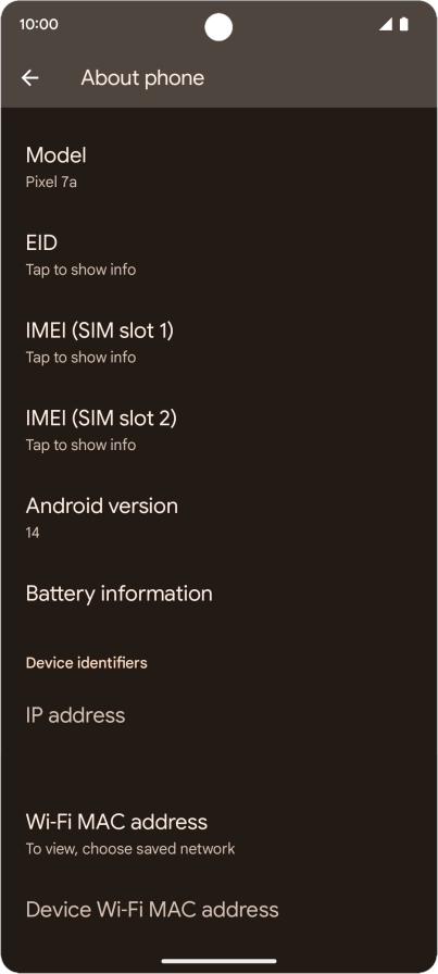 Your phone's software version is displayed below Android version.