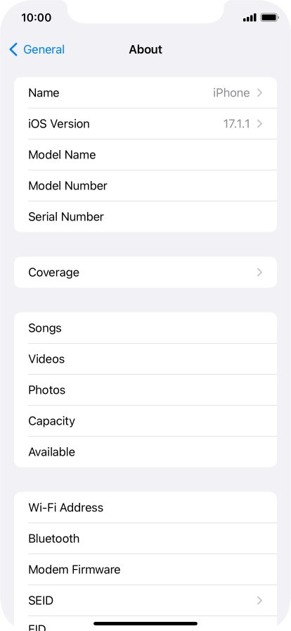 Your phone's software version is displayed next to iOS Version. Your phone's software version is displayed next to iOS Version.
