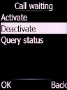 Select Deactivate and press the Left selection key to turn off the function.