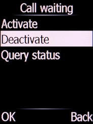 Select Deactivate and press the Left selection key to turn off the function. Select Deactivate and press the Left selection key to turn off the function.