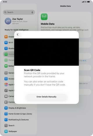 Place the QR code you've received inside the tablet camera frame to scan the code.