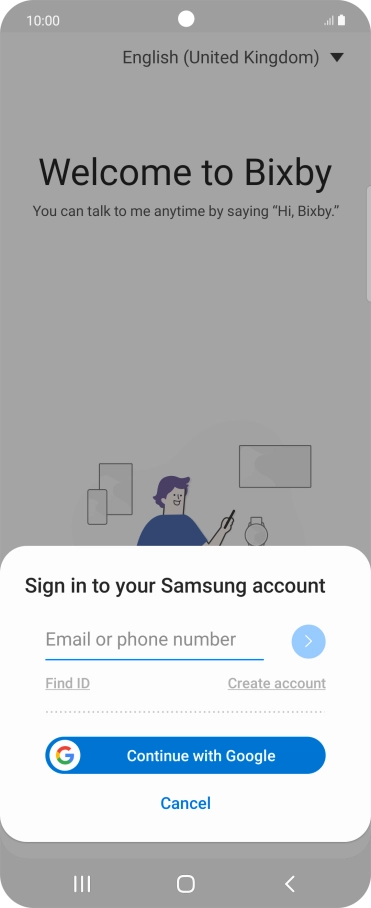 If you don't have a Samsung account, press Create account and follow the instructions on the screen to create an account. If you don't have a Samsung account, press Create account and follow the instructions on the screen to create an account.