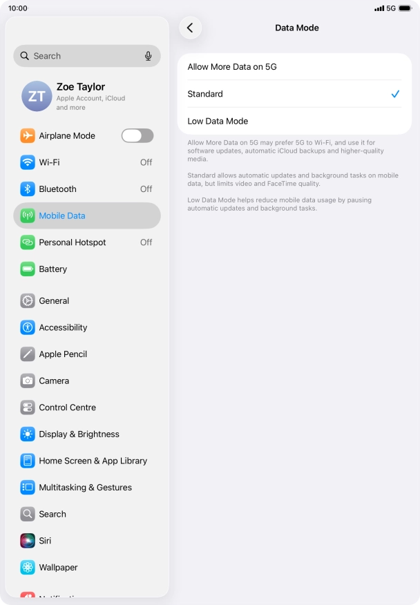 Press the required setting to turn the function on or off. Press the required setting to turn the function on or off.