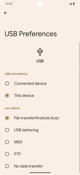 Press File transfer/Android Auto.