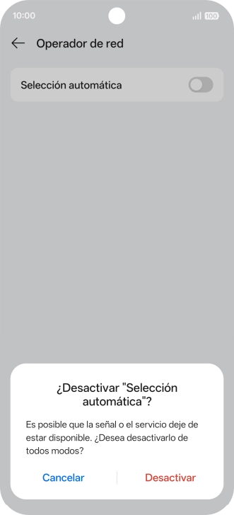 Pulsa Desactivar para desactivar la función y espera mientras el teléfono está buscando redes. Pulsa Desactivar para desactivar la función y espera mientras el teléfono está buscando redes.