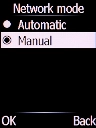 If you want to select a network manually, select Manual and press the Left selection key.