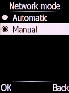 If you want to select a network manually, select Manual and press the Left selection key.