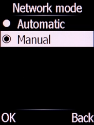 If you want to select a network manually, select Manual and press the Left selection key.