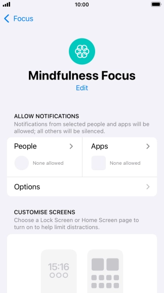 Press People and follow the instructions on the screen to select which contacts you would like to receive calls and notifications from when the selected focus mode is active. Press People and follow the instructions on the screen to select which contacts you would like to receive calls and notifications from when the selected focus mode is active.